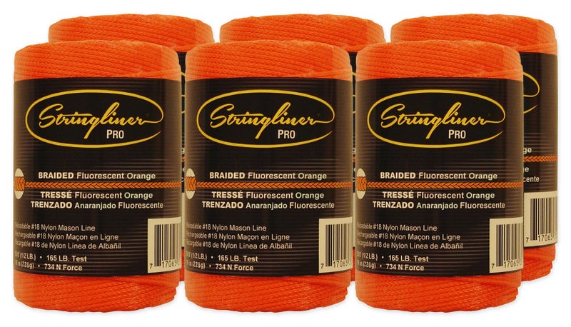 Stringliner Braided Mason Line Replacement Roll Contractor Pack 500' - Orange (Pack of 6) - SL35459CPK - Image 1